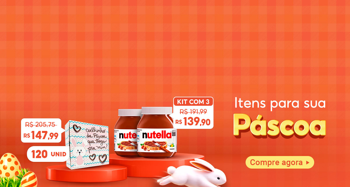 Itens para sua Páscoa. Compre agora. Nutella Creme de Kit com 3 de 205,75 por 137,99 reais. 120 caixas para Trazes pra mim de 191,99 por 139,90 reais.