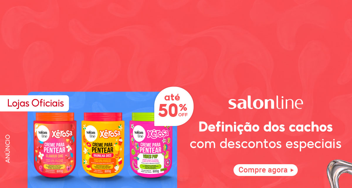 Lojas Oficiais. Salon Line Xêrosa com até 50 por cento off. Definição dos cachos com descontos especiais. Cremes para Pentear Glamour Chic, Baunilha Doce e Vibes Pop, todos de 800 gramas. Compre agora.