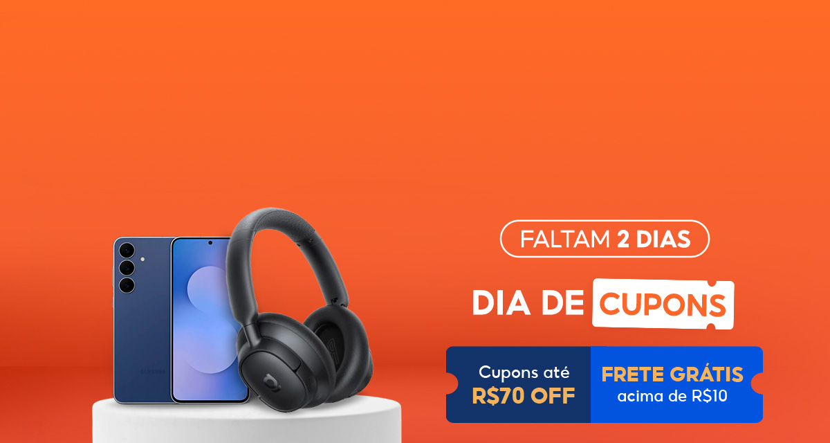 Faltam 2 dias. Dia de cupons. Cupons até 70 reais off. Frete grátis acima de 10 reais. 