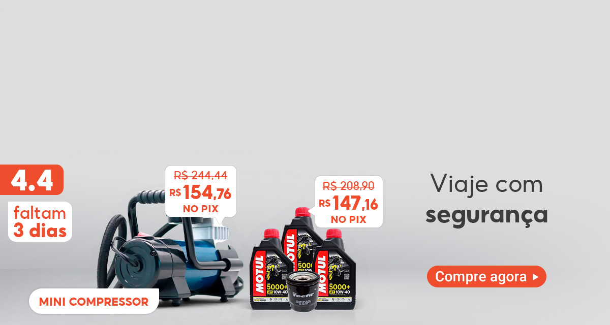4 do 4. Faltam 3 dias. Mini compressor para pneus, de 244 e 44 por 154 e 76 no pix. Troca de óleo, de 208 e 90, por 147 e 16 no pix. Viaje com segurança. Compre agora.
