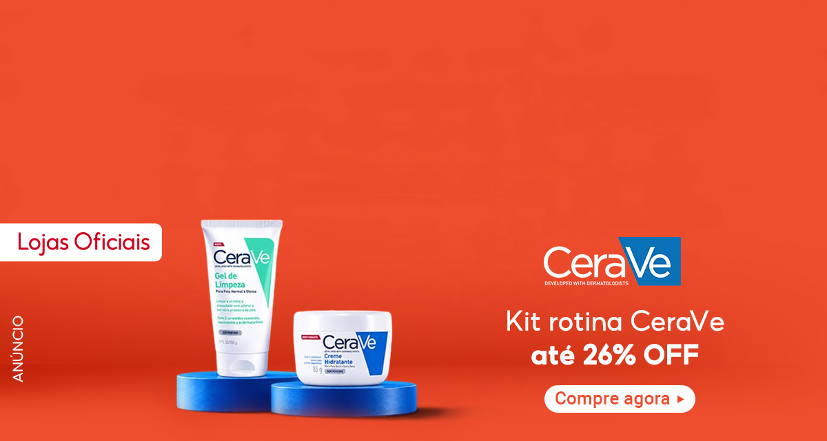 Anúncio. Lojas Oficiais CeraVe. Kit rotina CeraVe até 26 por cento off. Compre agora.