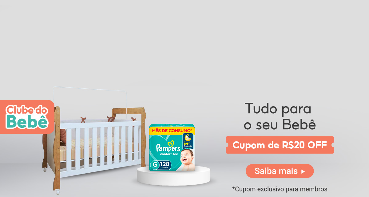 Clube do bebê. Tudo para o seu bebê. Cupom de 20 reais off. Saiba mais. Cupom exclusivo para membros. 