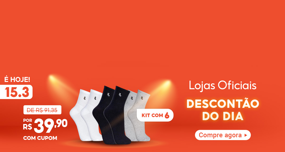 É hoje 15 do 3. Lojas oficiais. Descontão do dia. Compre agora. Kit 6 Pares Meias Lupo Cano Médio de 91,35 reais por 39,90 reais com cupom.