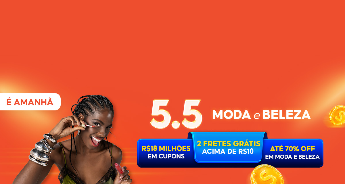 É amanhã! 5 do 5 com Moda e Beleza. 18 milhões de reais em cupons, 2 fretes grátis e até 70% de desconto em moda e beleza. Confira.