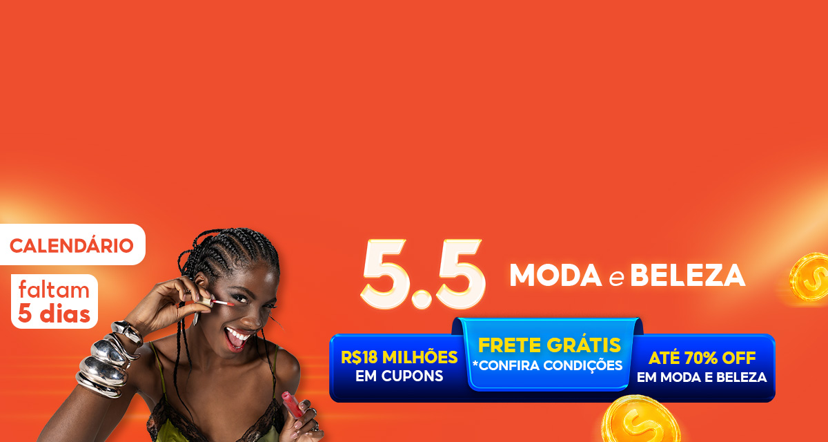Calendário 5.5. Faltam 5 dias. Moda & Beleza.18 milhões de reais em cupons. Frete grátis confira as condições. 70 por cento OFF em moda e beleza.