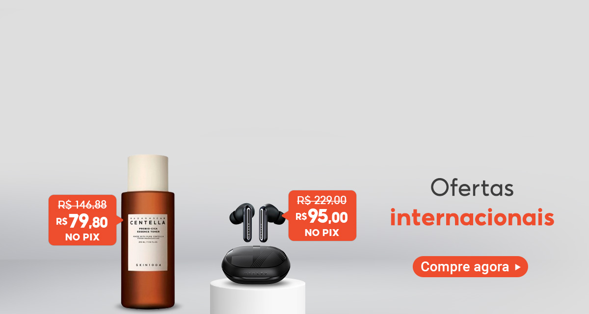Ofertas internacionais. Skin1004 madagascar centella. De 146,88 por 79,80.  Fone de ouvido Haylou Mori Pro. De 229 por 95 no pix. Compre agora.