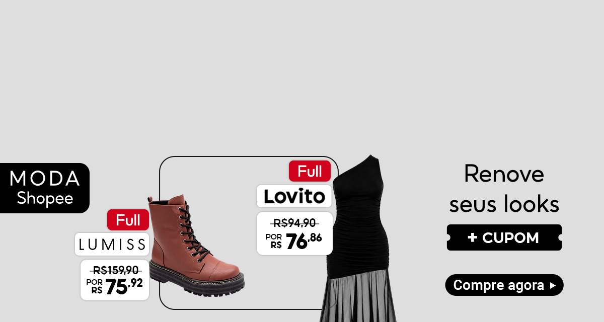 Renove seus looks com Moda Shopee. Bota LUMISS Full, de 159 reais e 90 centavos por 75 reais e 92 centavos. Vestido Lovito Full, de 94 reais e 90 centavos por 76 reais e 86 centavos. Mais cupom. Compre agora.