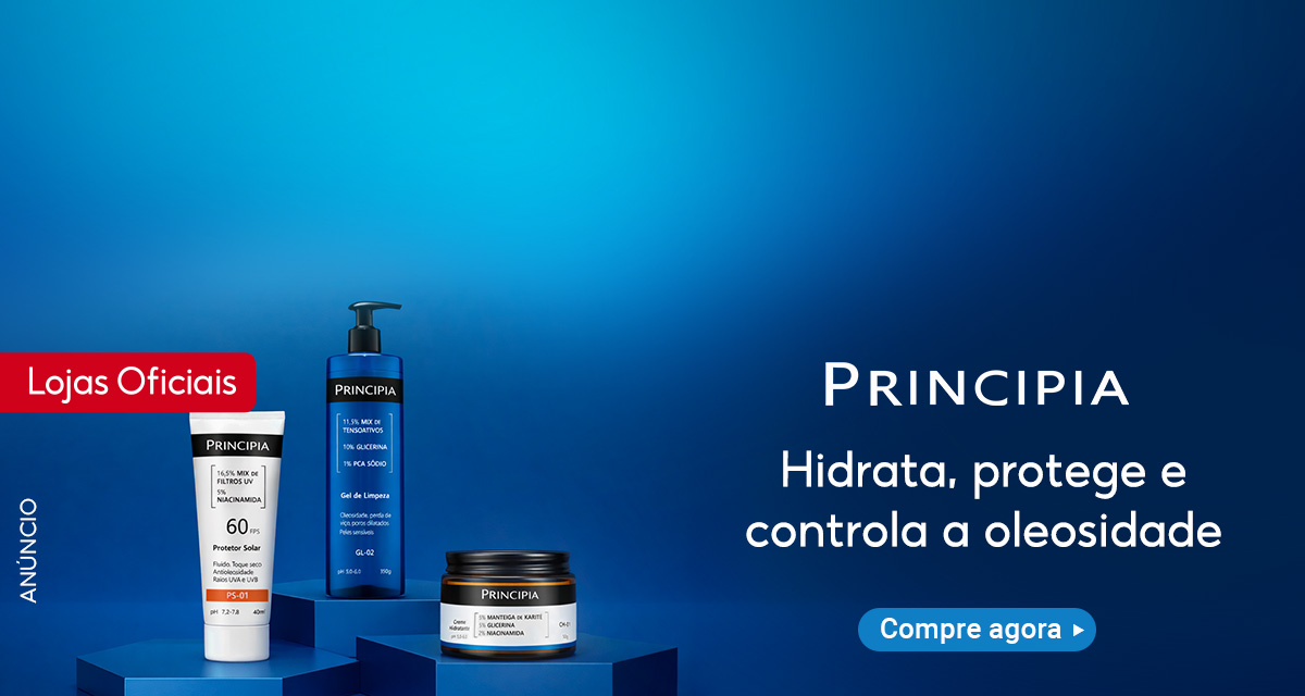 anúncio lojas oficiais. principia hidrata, protege e controla a ansiedade. compre agora