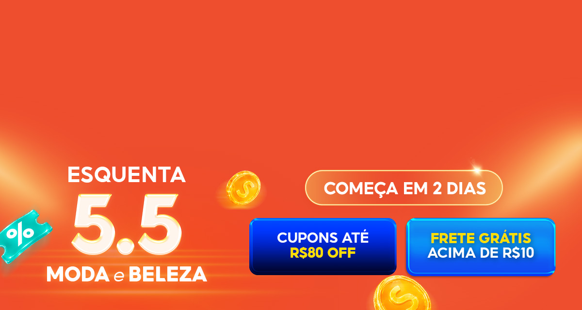 Esquenta 5 do 5 Moda e Beleza. Começa em 2 dias. Cupons até 80 reais OFF. Frete grátis acima de 10 reais. 