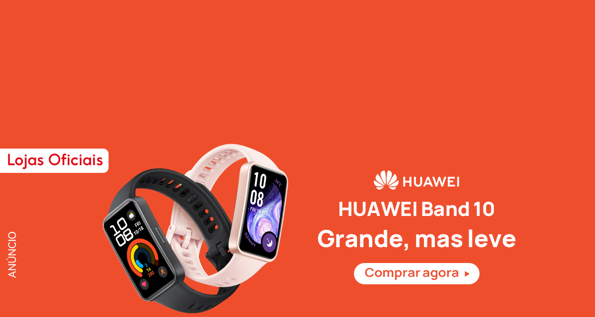 Anúncio. Lojas Oficiais Huawei. Huawei Band 10. Grande, mas leve. Comprar agora. 