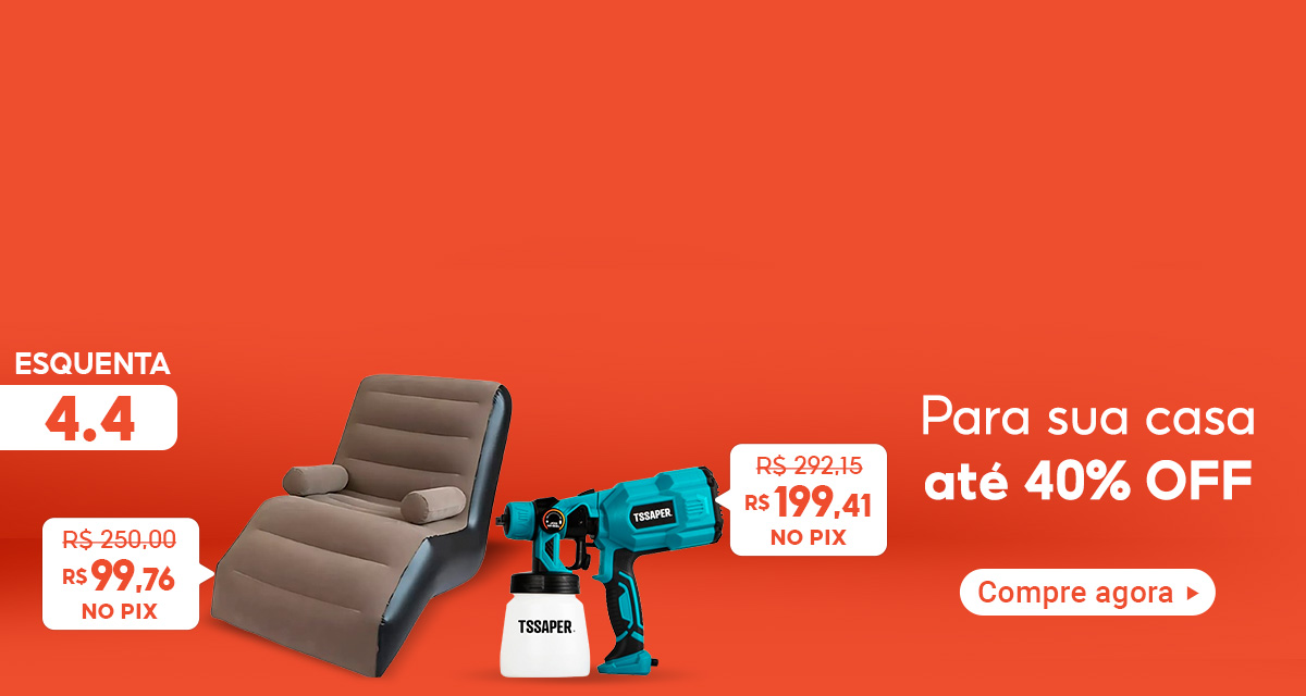 Para sua casa até 40 por cento off. Pistola De Pintura. De 292,15 por 199,41 no pix. Sofá Inflável Impermeável. De 250 por 99,76 no pix. Compre agora.