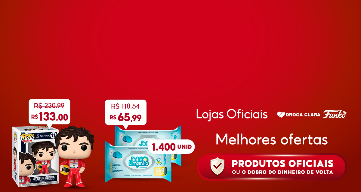Boneco Funko Pop! De 230,99 Por 133,00. it 1400 Toalhas Umedecidas Bebê Limpinho Premium De: 118,54 Por: 65,99. Lojas Oficiais. Droga Clara. Funko. Melhores Ofertas. Produtos Oficiais ou o dobro do dinheiro de volta.