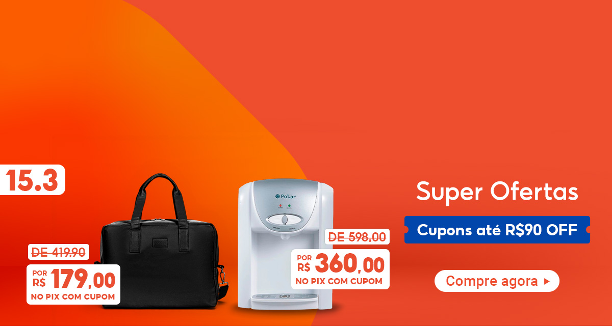 15 do 3. super ofertas cupons até 90 reais off. compre agora. bolsa de 419,90 reais por 179 reais no pix com cupom. purificador de água de 598 reais por 360 reais no pix com cupom.