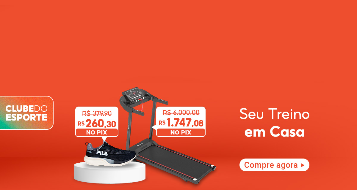 Club do Esporte. Seu treino em Casa. Esteira Ergométrica De 6,000.00  Por 1,747.08 no pix. Tênis Fila Speed  De 379.90 Por 260.30 no pix