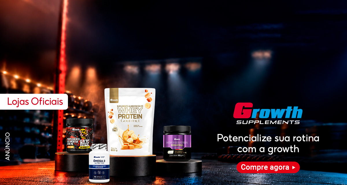 Lojas Oficiais Growth Supplements. Whey Protein Gourmet sabor Banana Toffee, Haze Pré-Workout, Ômega 3 Ultra Tudo e Creatina. Potencialize sua rotina com a growth. Compre agora.