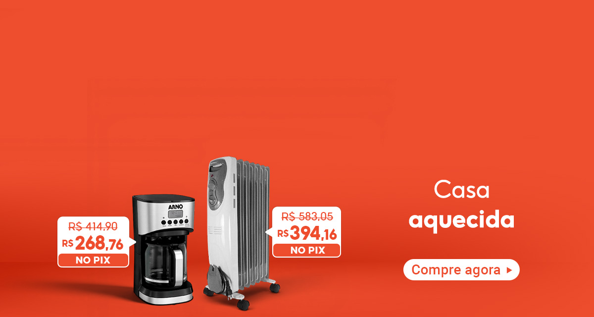 Casa aquecida. Cafeteira Elétrica Digital Programável de 414,9 por 268,76 no PIX. Aquecedor elétrico a óleo Ventisol de 583,05 por 394,16 reais no PIX. Compre agora. 