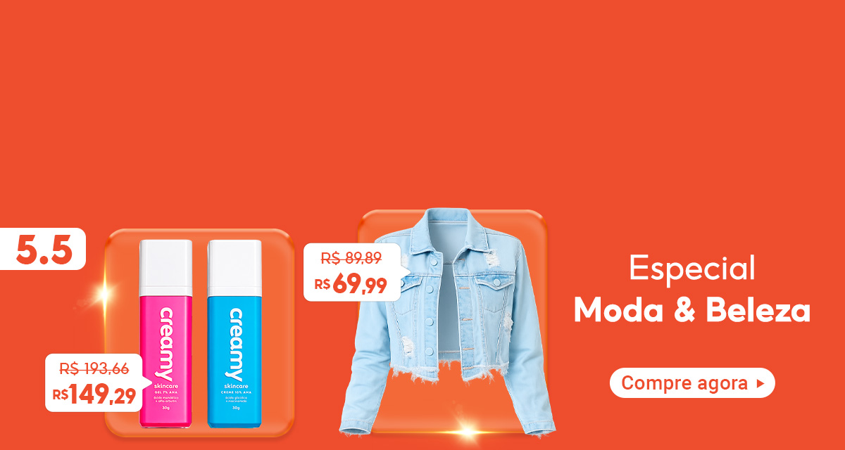 5 do 5. Especial Moda e beleza. Duo Para Poros Creamy. De 193,66 por 149,29. Jaqueta Jeans Feminina. De 89,89 por 69,99. Compre agora.