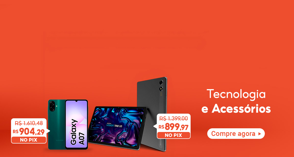 Tecnologia e Acessórios. Celular Samsung Galaxy de 1610,48 por 904,29 reais no PIX. Tablet Positivo Vision de 1399,00 por 899,97 reais no PIX. Compre agora.