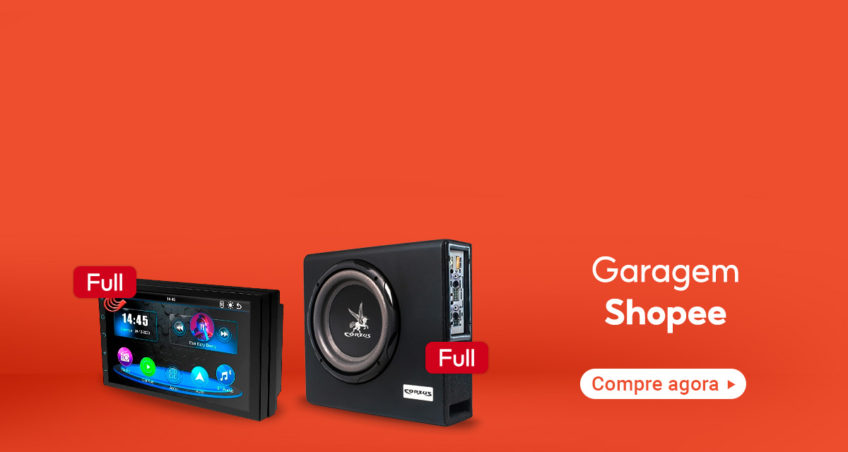 Garagem Shopee, compre agora Tela Central Multimidia, FULL e Caixa Som Amplificada, FULL