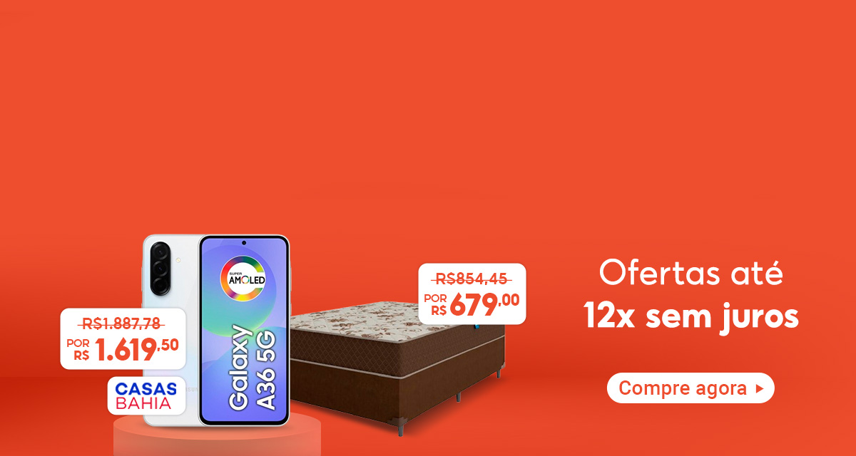 ofertas até 12x sem juros. Smartphone Samsung Galaxy de 1.887 reais e 78 centavos por 1.619 reais e 50 centavos. Casas Bahia. Cama Box Casal de 854 reais e 45 centavos por 679 reais. compre agora. 