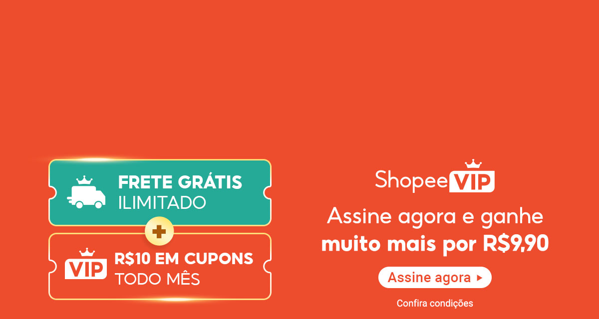 Shopee VIP: Frete grátis ilimitado e 10 reais em cupons todo mês. Assine agora e ganhe muito mais por 9 reais e 90 centavos. Confira condições