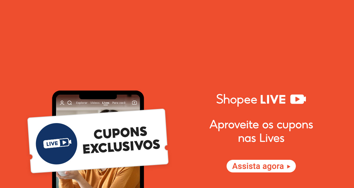 Cupons exclusivos. Shopee Live. Aproveite os cupons nas lives. Assista agora.