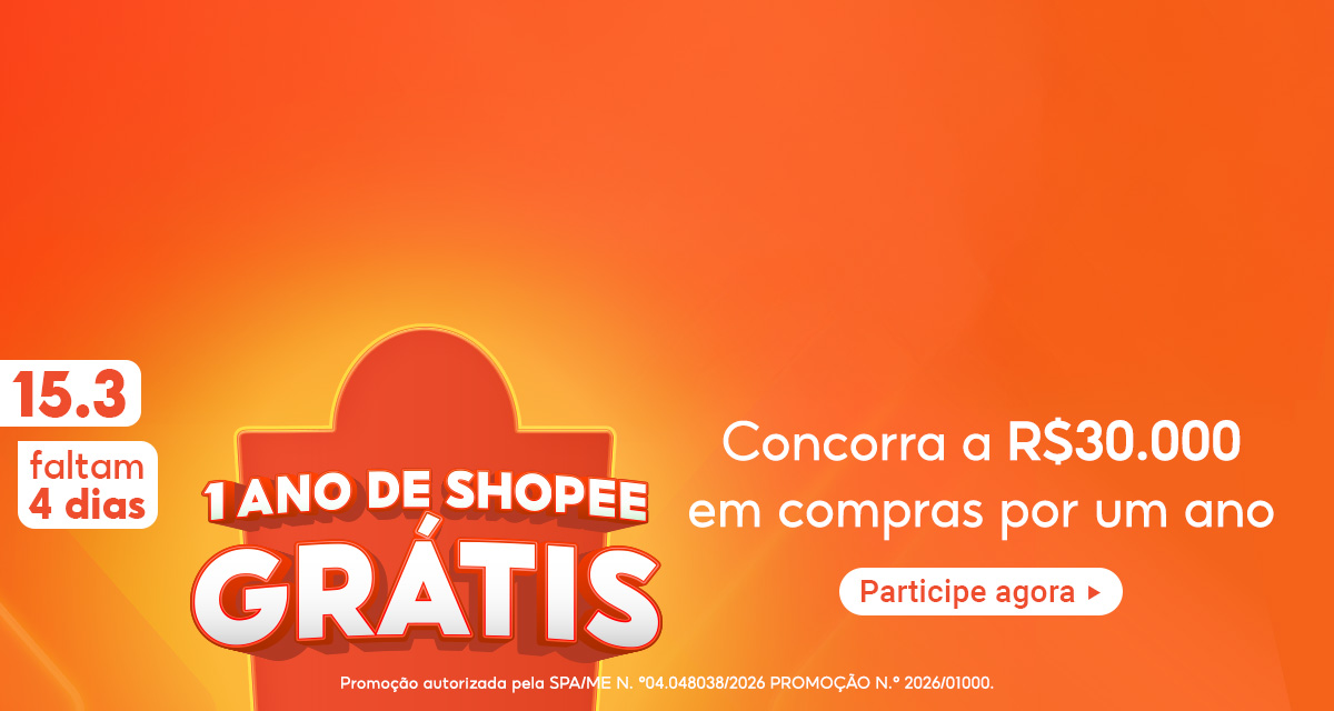 15 do 3. Faltam 4 dias. 1 ano de Shopee grátis. Concorra a 30 mil reais em compras por um ano. Participe agora.