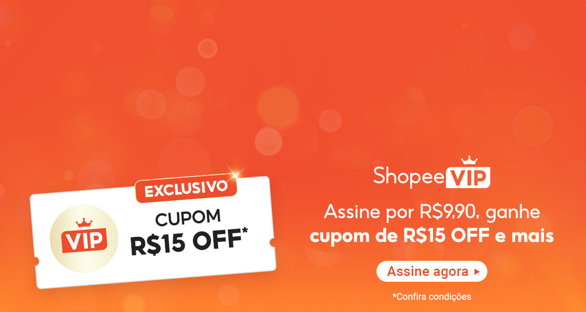 Exclusivo Vip, cupom de 15 reais off. Shopee Vip. Assine por 9,90 reais e ganhe cupom de 15 reais off e mais. Assine agora. Confira condições. 