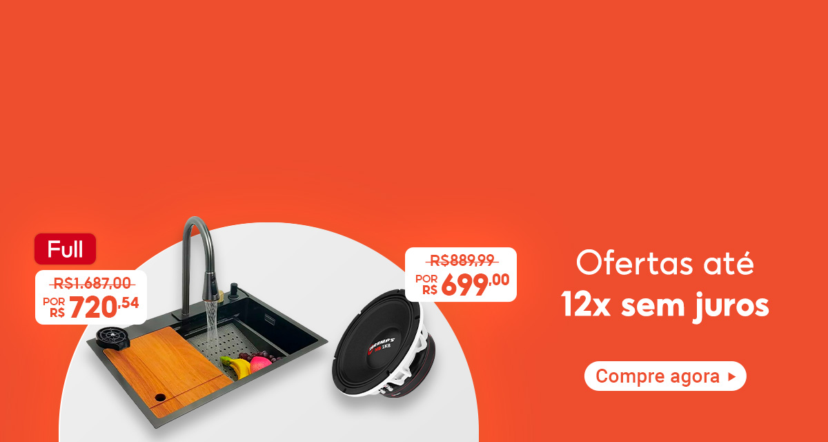 Ofertas até 12 vezes sem juros. Full, Cuba Cascata de R$1687 por R$720,54 e Alto Falante de R$889,99 por R$699 
