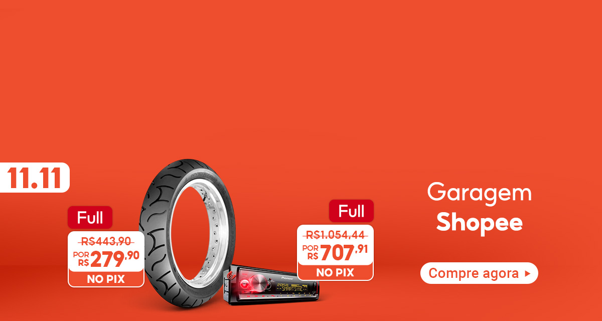 Promoção 11 do 11 Garagem Shopee. Full: Pneu, de 443 reais e 90 centavos por 279 reais e 90 centavos no Pix. Full: Rádio automotivo, de 1054 reais e 44 centavos por 707 reais e 91 centavos no Pix. Compre agora.