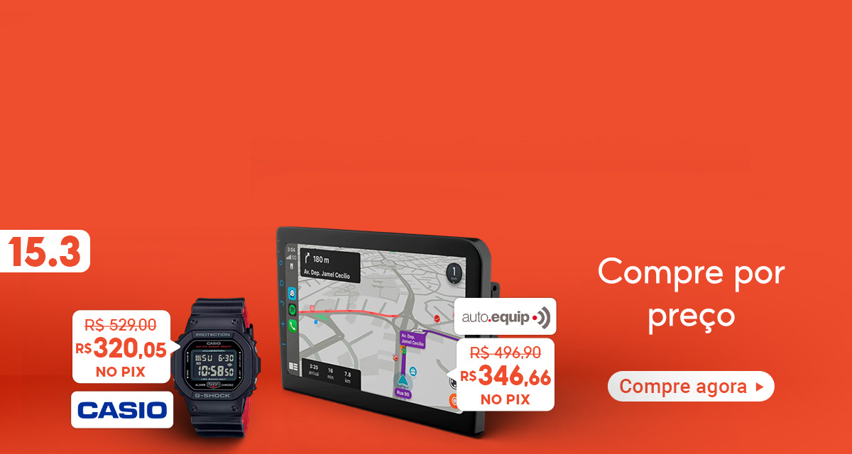 15 do 3. Compre por preço. Relógio de 529 por 320,05 reais no pix, na loja Casio. Central Multimídia de 496,90 por 346,66 reais no pix, na loja Auto Equip. Compre agora.
