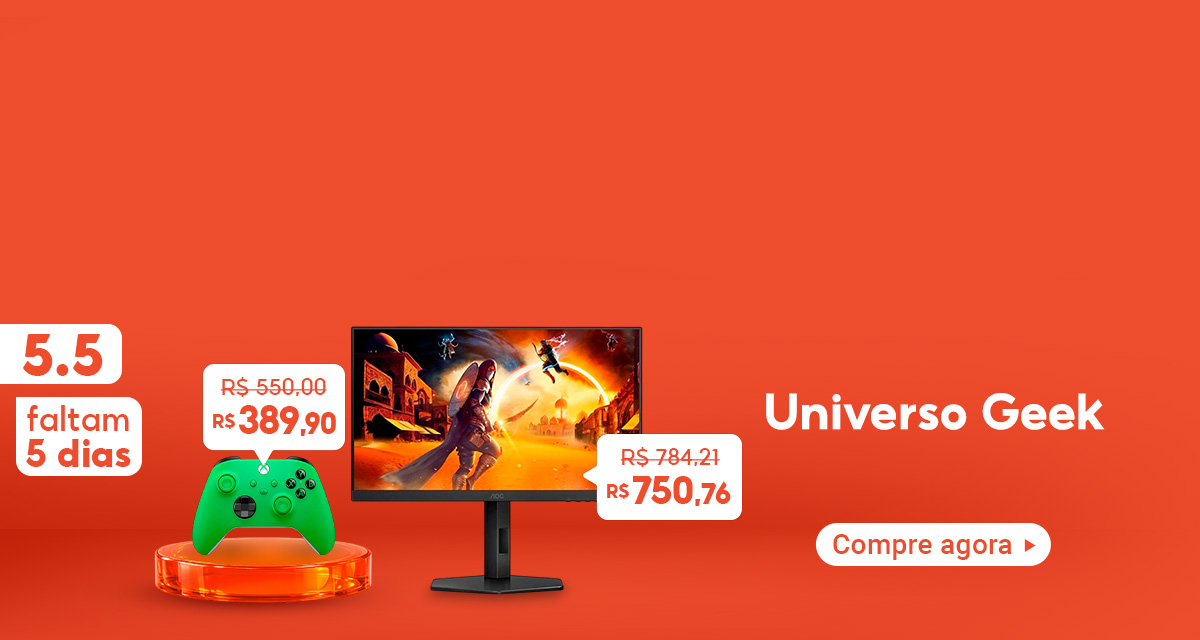 5 do 5.Faltam 5 dias.Controle Xbox Series Velocity Green de 550,00 por 389,90 reais. Monitor Gamer AOC de 784,21 por 750,76 reais. Universo Geek. Compre agora.