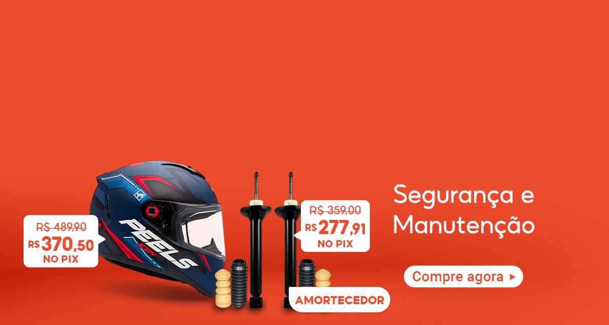 segurança e manutenção. Capacete Moto Fechado Azul Fosco com Vermelho de 489 reais e 90 centavos por 370 reais e 50 centavos no pix. 2 Amortecedores Traseiros de 359 reais por 277 reais e 91 centavos no pix. compre agora.