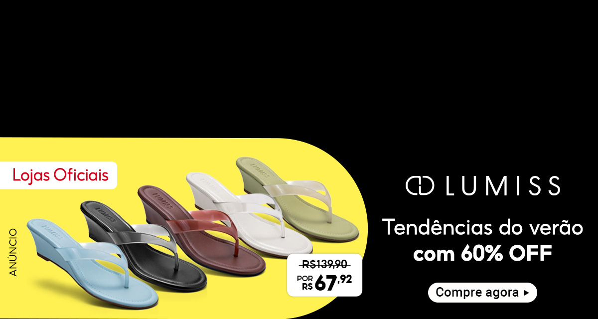 Anúnico. Lojas Oficiais. LUMISS: Tendências do verão com 60 por cento off. Sandálias anabela, de 139 reais e 90 centavos por 67 reais e 92 centavos. Compre agora.