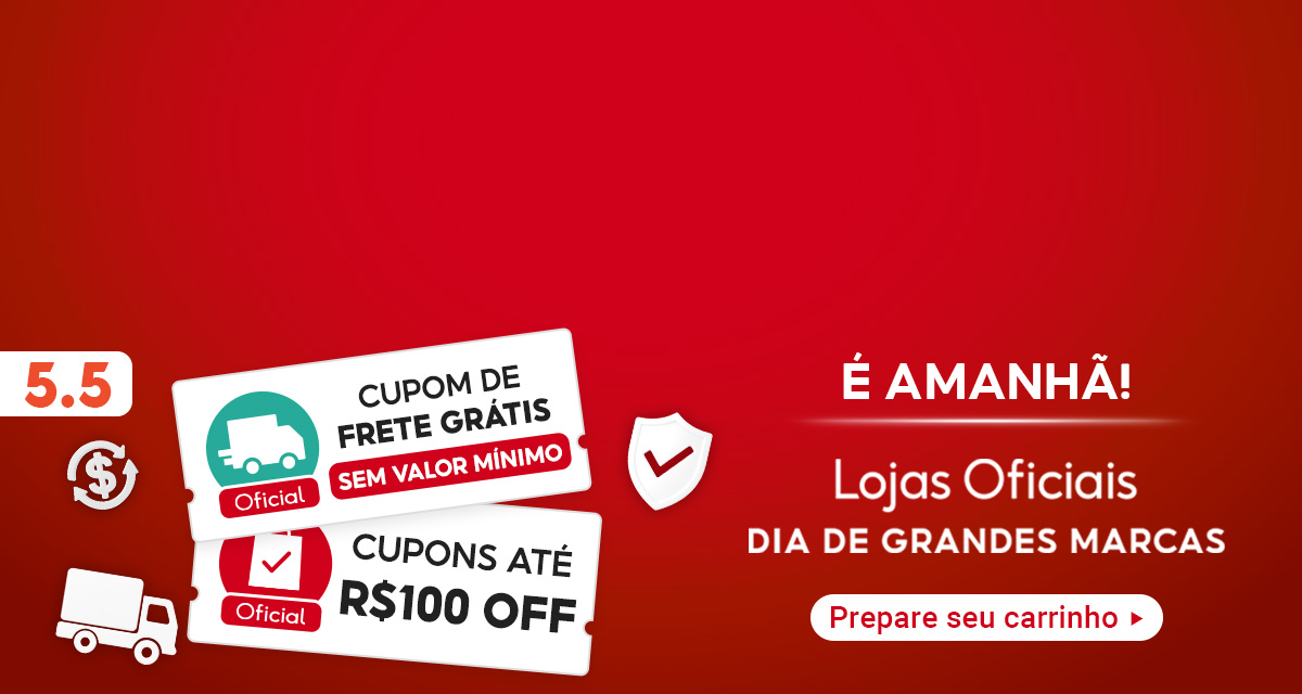 5 do 5. é amanhã! cupom de frete grátis sem valor mínimo. cupons até 100 reais off. lojas oficiais dia de grandes marcas. prepare seu carrinho.