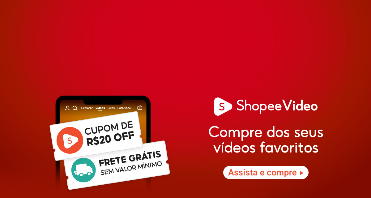 ShopeeVídeo. Cupom de 20 reais off. Frete grátis sem valor mínimo. Compre dos seus vídeos favoritos. Assista e compre. 