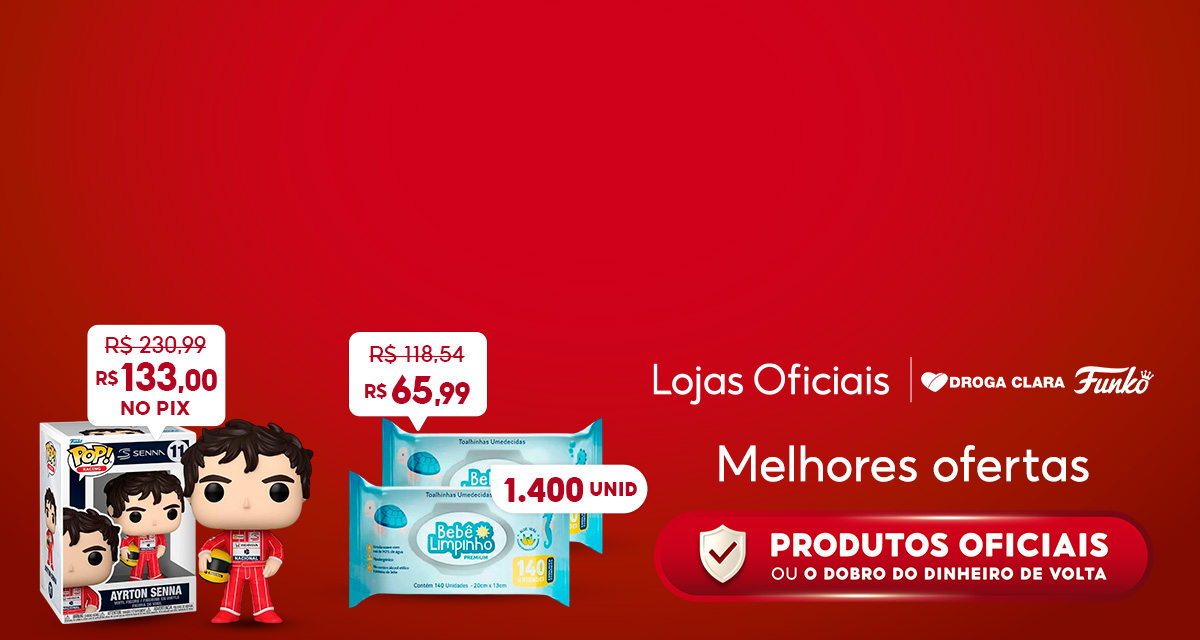 Boneco Funko Pop! De 230,99 Por 133,00 no pix. it 1400 Toalhas Umedecidas Bebê Limpinho Premium De: 118,54 Por: 65,99. Lojas Oficiais. Droga Clara. Funko. Melhores Ofertas. Produtos Oficiais ou o dobro do dinheiro de volta.