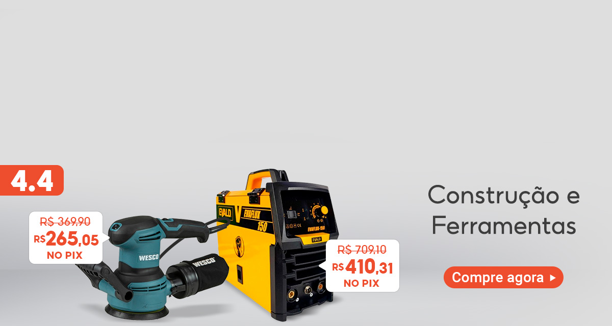 4 do 4. Construção e ferramentas. Compre agora. Lixadeira Roto Orbital de 369,90 reais por 265,05 reais no pix. Máquina Solda Multiprocesso de 709,10 reais por 410,31 reais no pix.