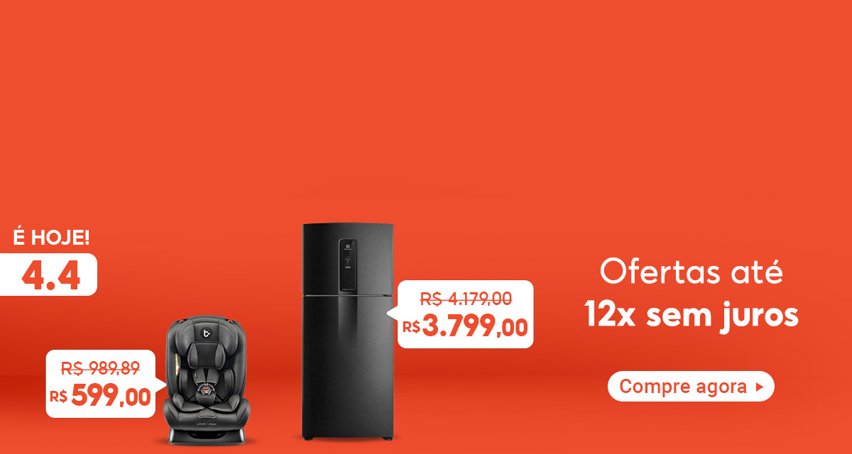 É hoje! 4 do 4. Ofertas até 12 vezes sem juros. Cadeira Para Auto. De 989,89 por 599. Geladeira Electrolux. De 4.179 por 3.799. Compre agora.