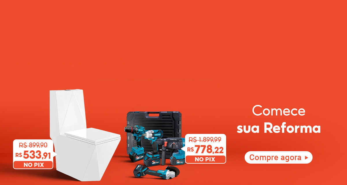 Comece sua Reforma. Vaso Sanitário Monobloco de 899,90 por 533,91 no PIX. Ferramentas Multifunções 4 em 1 de 1899,99 por 778,22 reais no PIX. Compre agora.