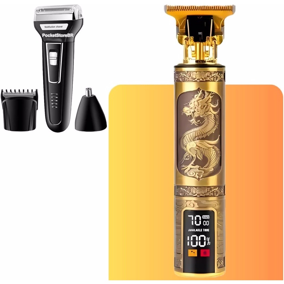Máquina Barbear Shaver Kemei 3 Em 1 KM-6558 Nariz Barba Pelos e Corpo MAIS Maquina De Barbear Visor Led Dragão