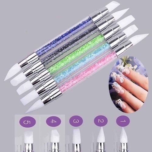 Kit 5 Pincéis Silicone Decoração Unhas 3D Profissional Nail Art