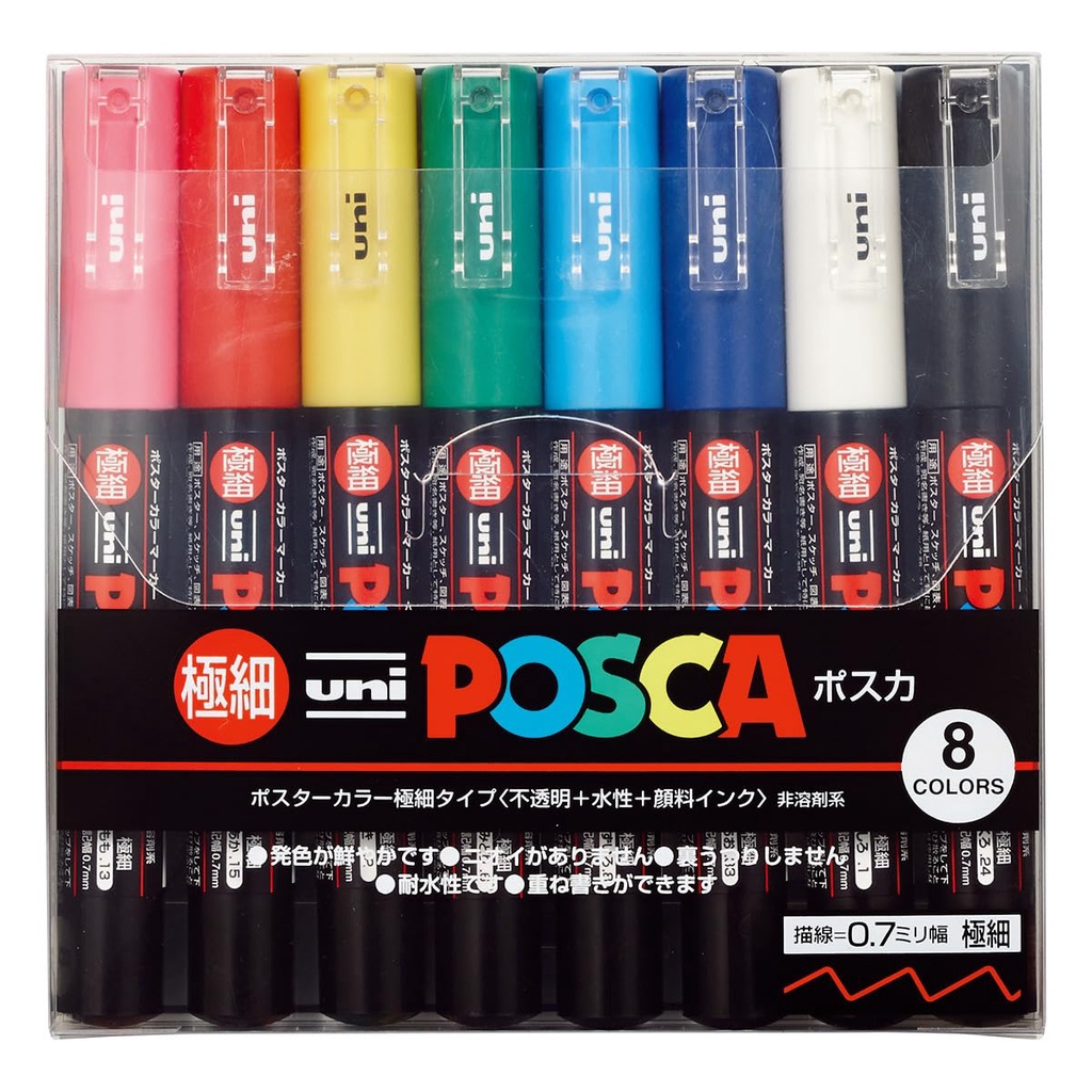 Uni-Ball POSCA Marcador/Caneta De Sinalização Conjunto De 8 Cores Com ...