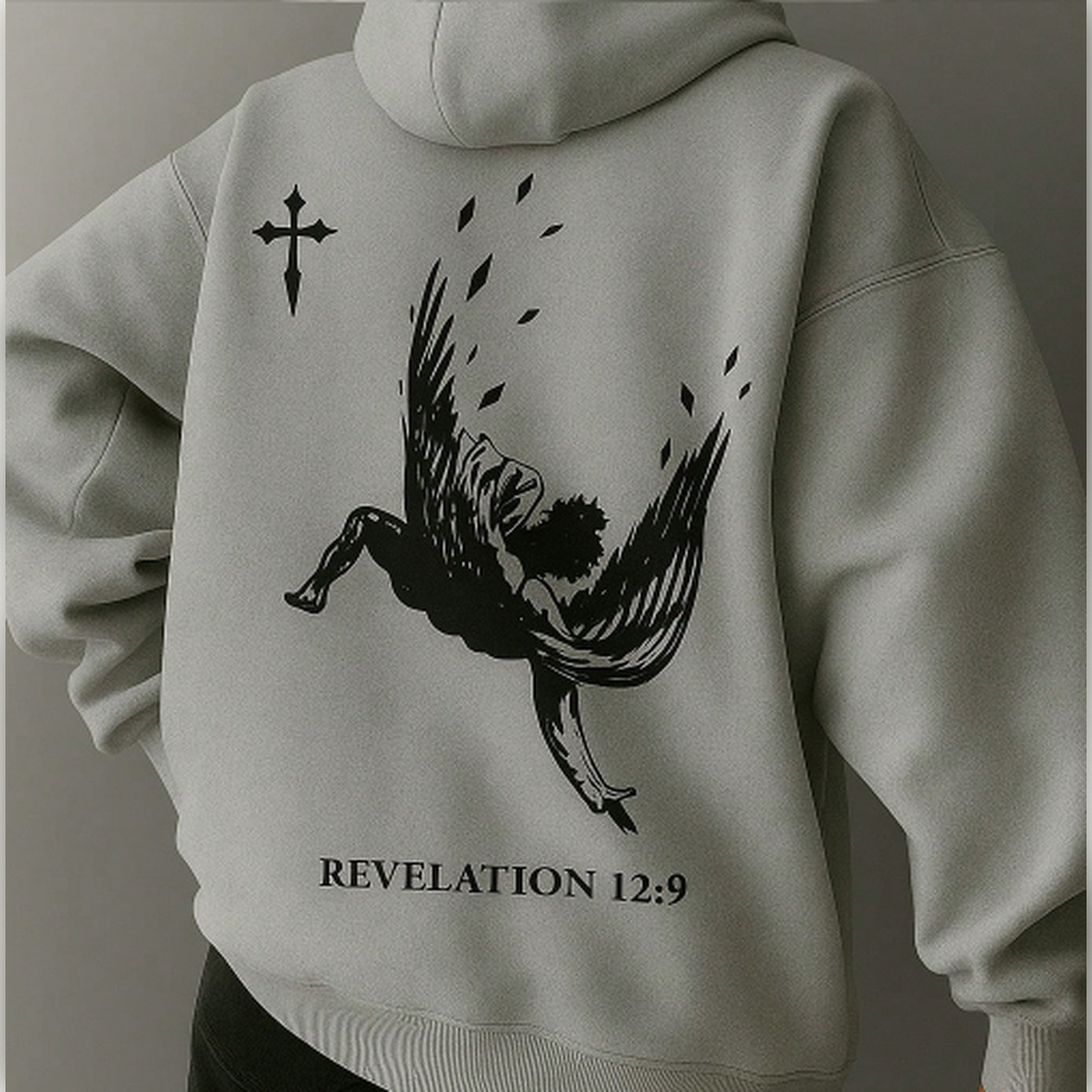 Blusa Moletom Masculino anjo caindo Casual Flanelado Bolso e Touca