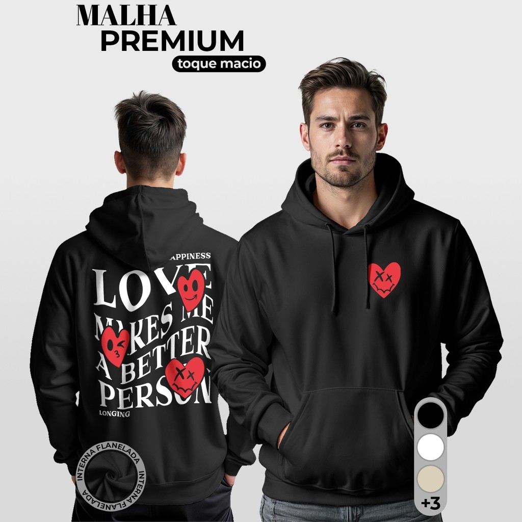 Moletom Masculino Blusa De Frio com Capuz e Bolso Canguru