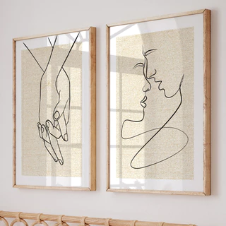 Quadro Decorativo Para Quarto Casal Amor Mãos Dadas Minimalista Com Moldura