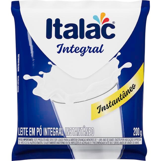 Leite em Pó Italac Integral Instantâneo Pacote com 200g | Shopee Brasil