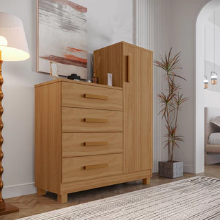 Cômoda Para Quarto Com 4 Gavetas e Sapateira Versátil