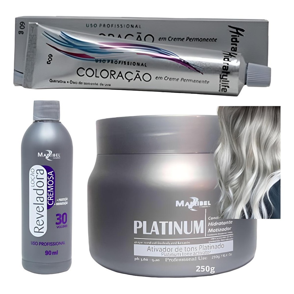 Kit Tinta De Cabelo Profissional 1 Coloração 1 Ox 1 Mascara Matiz 250g ...