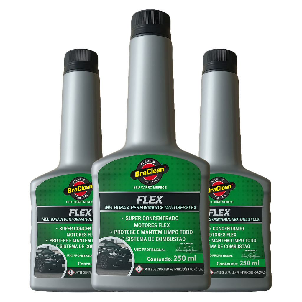 Kit 3 Aditivo Combustivel Flex 250ml limpeza de bicos e sistema via tanque BraClean